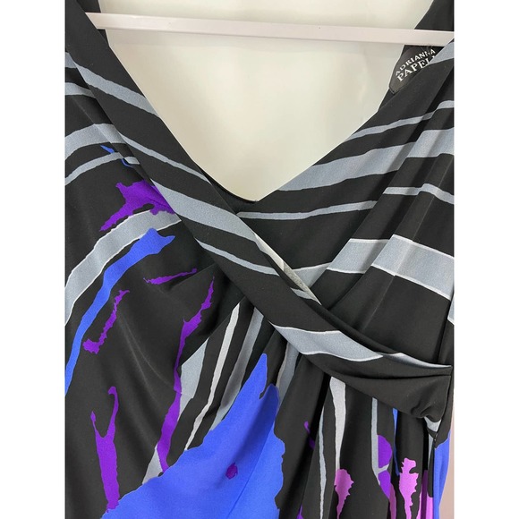 Adrianna Papell Dress Women's Black Purple Gray Floral Gown Size 4 Long Sleeves - Picture 8 of 8